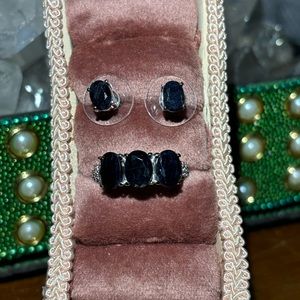 Midnight Sapphire 3 stone RING & EARRINGS